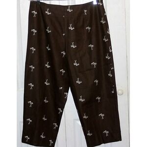 size 14 brown palm tree beach cruise tropical cropped pants capris resort